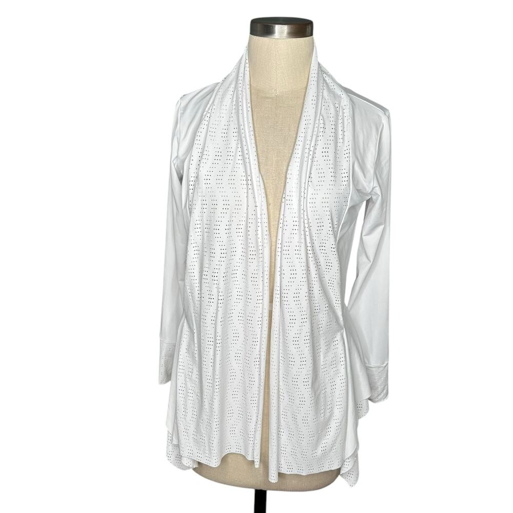 DENISE CRONWALL White Open Front Stretch Cardigan Women's‎ Size Medium Cut Out